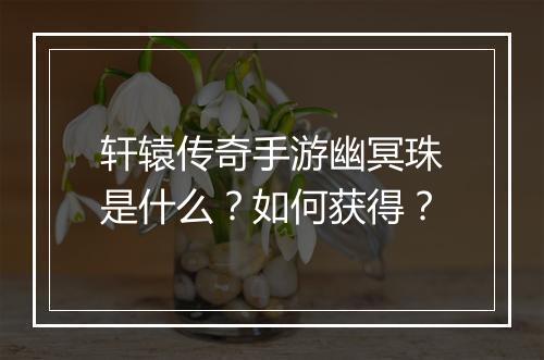 轩辕传奇手游幽冥珠是什么？如何获得？