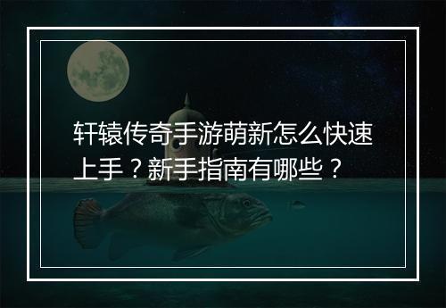 轩辕传奇手游萌新怎么快速上手？新手指南有哪些？