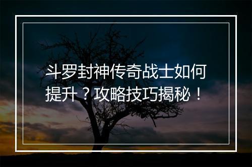 斗罗封神传奇战士如何提升？攻略技巧揭秘！