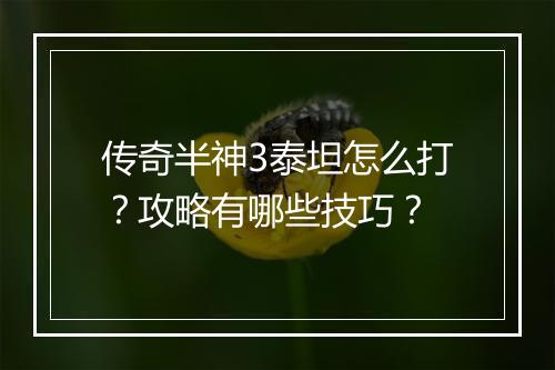 传奇半神3泰坦怎么打？攻略有哪些技巧？