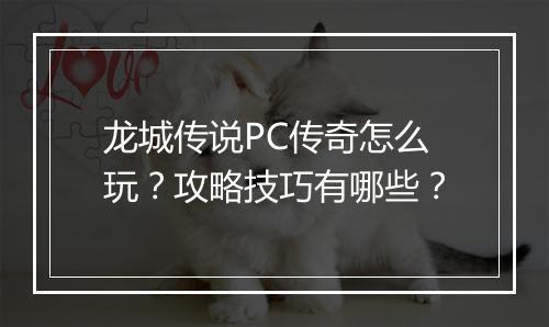 龙城传说PC传奇怎么玩？攻略技巧有哪些？