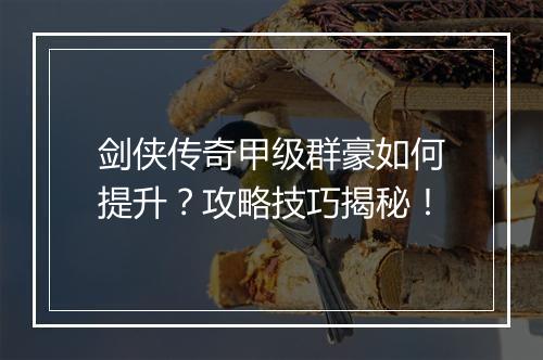 剑侠传奇甲级群豪如何提升？攻略技巧揭秘！