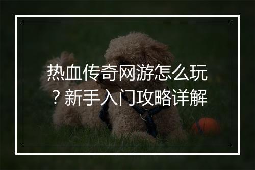 热血传奇网游怎么玩？新手入门攻略详解