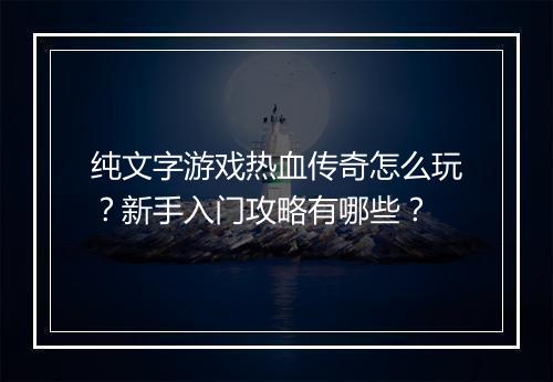 纯文字游戏热血传奇怎么玩？新手入门攻略有哪些？