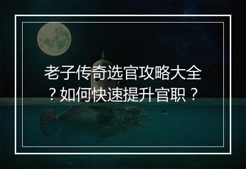老子传奇选官攻略大全？如何快速提升官职？