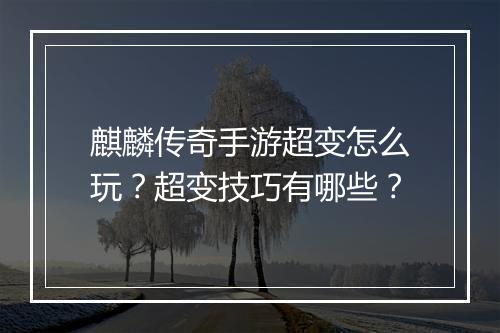 麒麟传奇手游超变怎么玩？超变技巧有哪些？