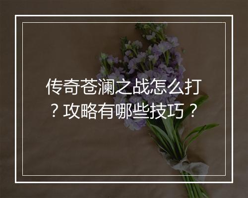 传奇苍澜之战怎么打？攻略有哪些技巧？