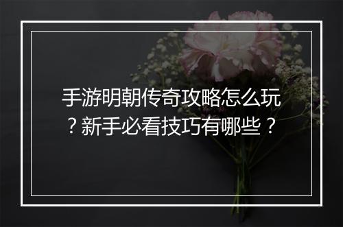 手游明朝传奇攻略怎么玩？新手必看技巧有哪些？