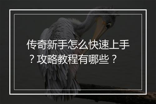 传奇新手怎么快速上手？攻略教程有哪些？