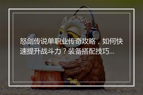 怒剑传说单职业传奇攻略，如何快速提升战斗力？装备搭配技巧揭秘