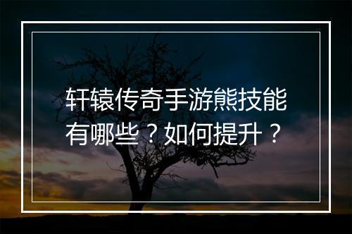 轩辕传奇手游熊技能有哪些？如何提升？