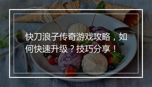 快刀浪子传奇游戏攻略，如何快速升级？技巧分享！