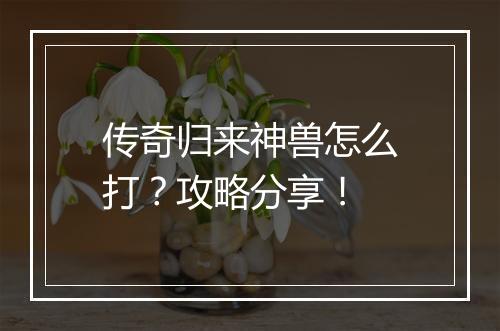 传奇归来神兽怎么打？攻略分享！