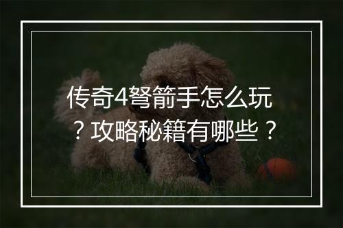 传奇4弩箭手怎么玩？攻略秘籍有哪些？