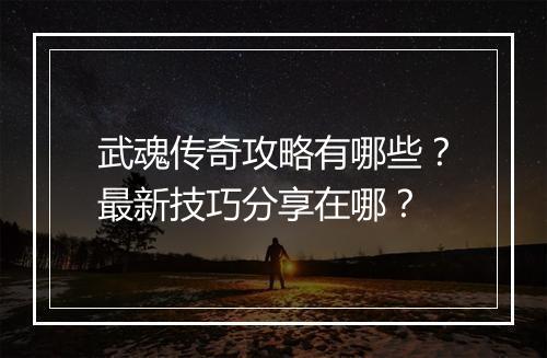武魂传奇攻略有哪些？最新技巧分享在哪？