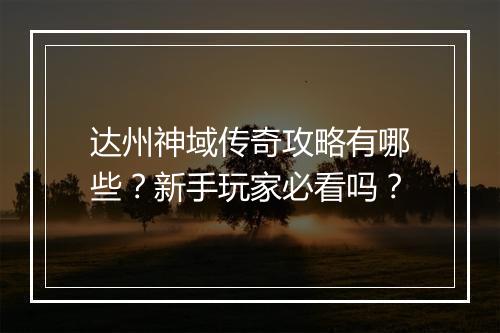 达州神域传奇攻略有哪些？新手玩家必看吗？