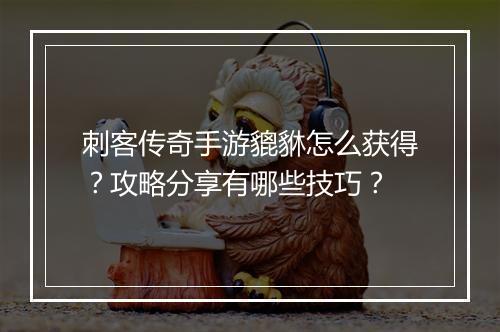 刺客传奇手游貔貅怎么获得？攻略分享有哪些技巧？
