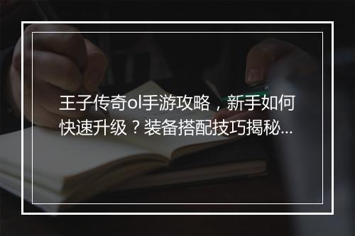 王子传奇ol手游攻略，新手如何快速升级？装备搭配技巧揭秘？