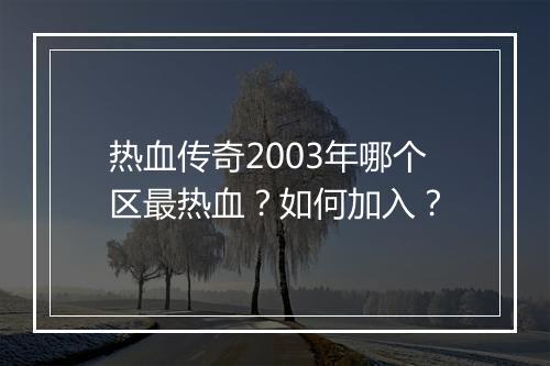 热血传奇2003年哪个区最热血？如何加入？
