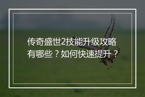 传奇盛世2技能升级攻略有哪些？如何快速提升？