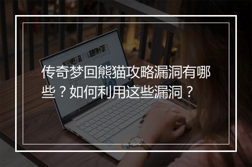 传奇梦回熊猫攻略漏洞有哪些？如何利用这些漏洞？