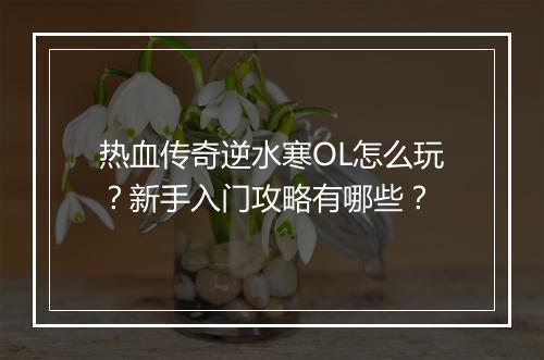热血传奇逆水寒OL怎么玩？新手入门攻略有哪些？