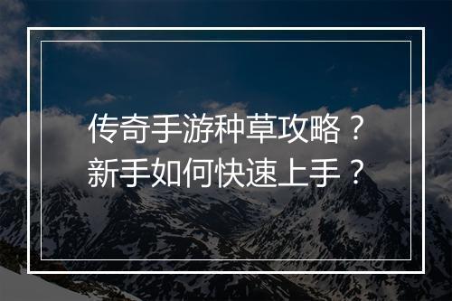 传奇手游种草攻略？新手如何快速上手？