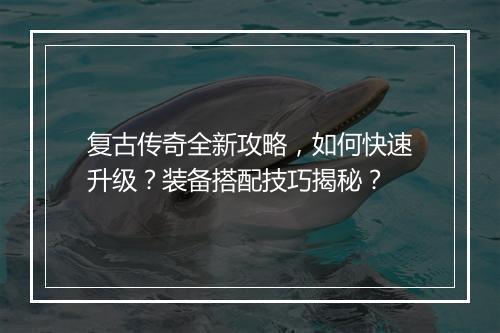 复古传奇全新攻略，如何快速升级？装备搭配技巧揭秘？