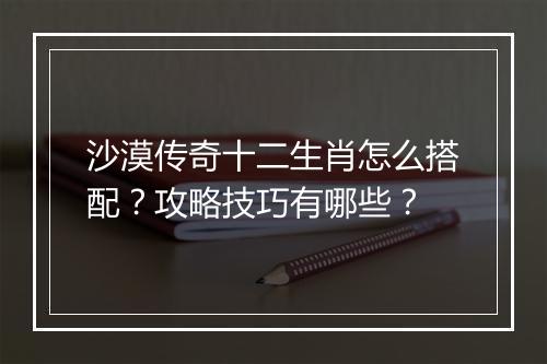 沙漠传奇十二生肖怎么搭配？攻略技巧有哪些？