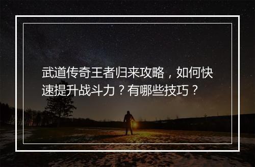 武道传奇王者归来攻略，如何快速提升战斗力？有哪些技巧？