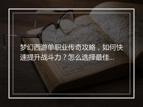 梦幻西游单职业传奇攻略，如何快速提升战斗力？怎么选择最佳装备？