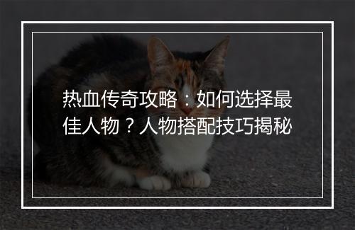 热血传奇攻略：如何选择最佳人物？人物搭配技巧揭秘