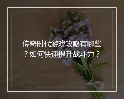 传奇时代游戏攻略有哪些？如何快速提升战斗力？
