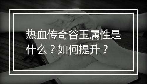 热血传奇谷玉属性是什么？如何提升？