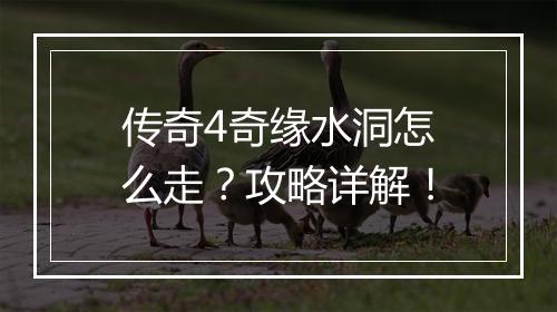 传奇4奇缘水洞怎么走？攻略详解！