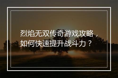 烈焰无双传奇游戏攻略，如何快速提升战斗力？