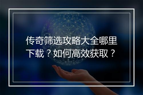 传奇筛选攻略大全哪里下载？如何高效获取？