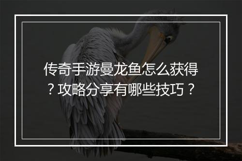 传奇手游曼龙鱼怎么获得？攻略分享有哪些技巧？