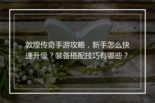敦煌传奇手游攻略，新手怎么快速升级？装备搭配技巧有哪些？