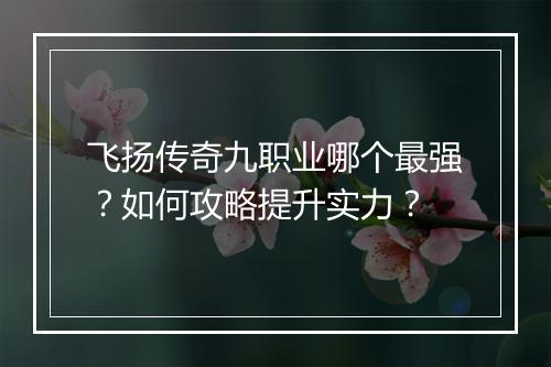 飞扬传奇九职业哪个最强？如何攻略提升实力？