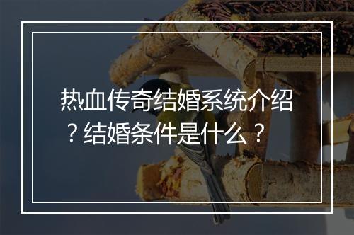 热血传奇结婚系统介绍？结婚条件是什么？