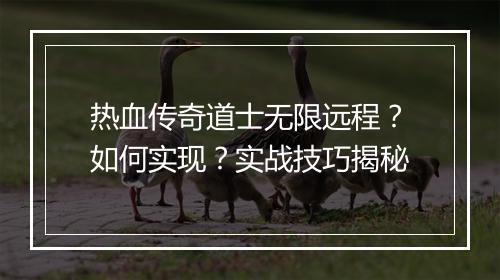 热血传奇道士无限远程？如何实现？实战技巧揭秘