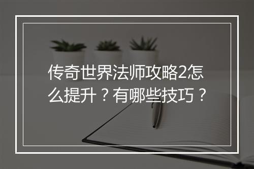 传奇世界法师攻略2怎么提升？有哪些技巧？