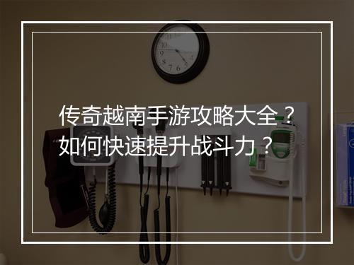 传奇越南手游攻略大全？如何快速提升战斗力？