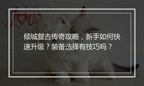 倾城复古传奇攻略，新手如何快速升级？装备选择有技巧吗？