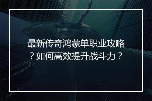 最新传奇鸿蒙单职业攻略？如何高效提升战斗力？