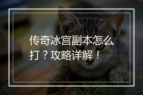 传奇冰宫副本怎么打？攻略详解！