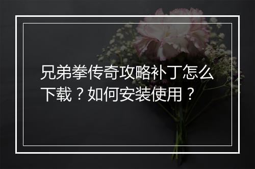 兄弟拳传奇攻略补丁怎么下载？如何安装使用？