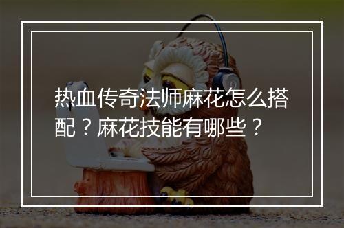 热血传奇法师麻花怎么搭配？麻花技能有哪些？