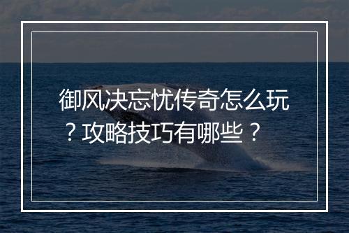 御风决忘忧传奇怎么玩？攻略技巧有哪些？